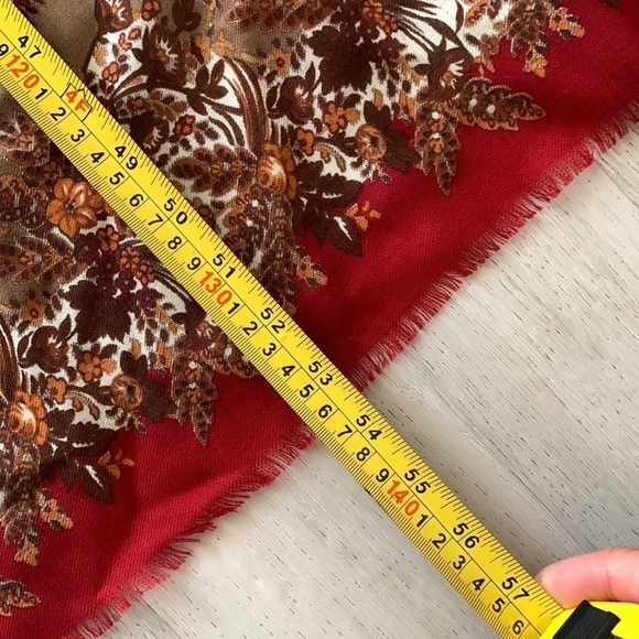 Wool blanket scarf wrap floral maroon red brown made in Italy art to wear - Picture 6 of 8